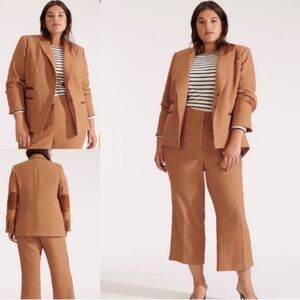 Veronica Beard Hudson Dickey Jacket Khaki Tan Elbow Patch Herringbone Blazer 18